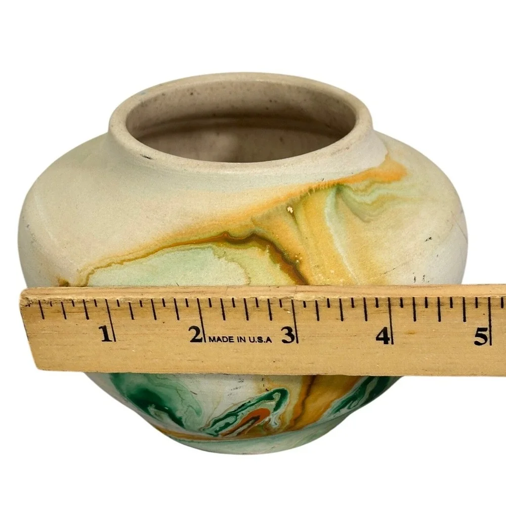 Vintage Nemadji USA Pottery Swirl Glaze Native‎ American Earth Tones Green Gold